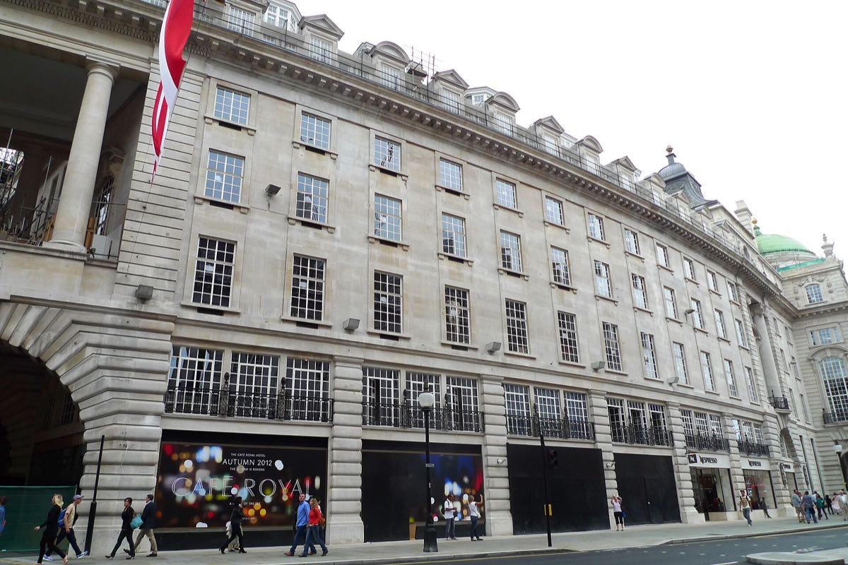 The curved stone front of Hotel Café Royal on Regent Street